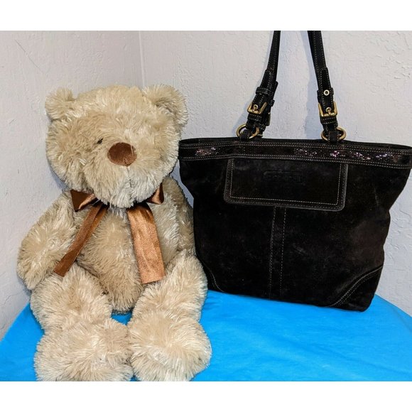 Coach Suede Sparkly Leather Gallery Tote Bag Handb - Picture 1 of 9